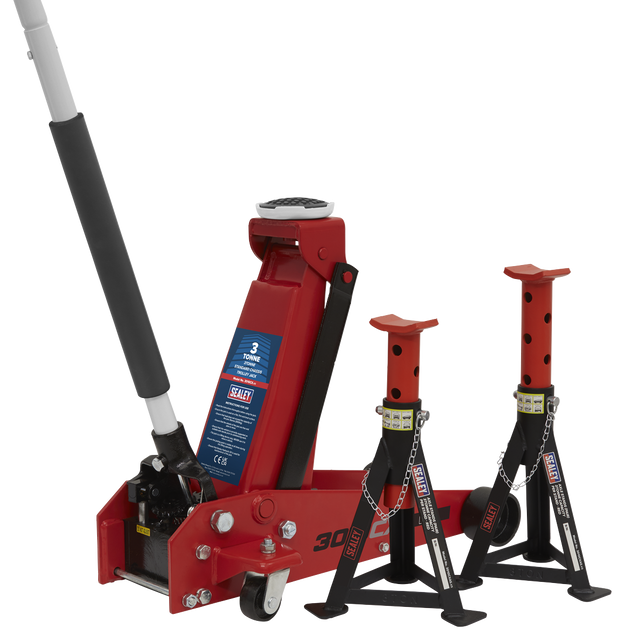 Trolley Jack 3 Tonne Standard Chassis with Axle Stands (Pair) 3 Tonne Capacity per Stand - 3010CX - Farming Parts