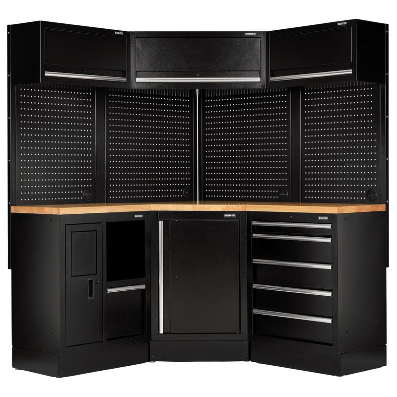 BUNKER® 18 Piece Modular Storage Corner Combo with Hardwood Worktop, 3454mm - MS400WCORNCOMBO - DR-30211