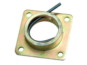 A Stauff Hydraulic Quick Release Mounting Bracket (Single) with four mounting holes and a coiled spring partially inserted through the central circular opening, resembling Sparex Part Number S.30218.