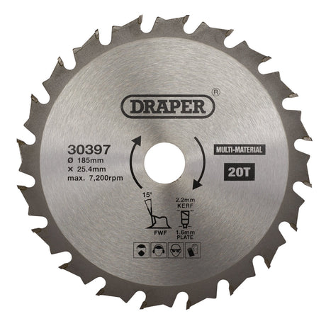 Draper Tct Multi-Purpose Circular Saw Blade, 185 X 25.4mm, 20T - SBM4 - Farming Parts