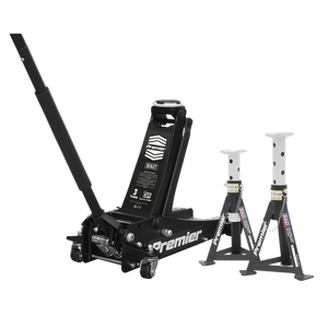 Sealey | Premier Trolley Jack 3 Tonne & Axle Stands (Pair) 3 Tonne per Stand Combo - 3040ABCOMBO