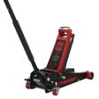 A red hydraulic trolley jack with black accents, branded "Sealey," featuring the model name "Trolley Jack 3 Tonne Rocket Lift - 3040AR," offering a versatile lifting range and a heavy base design for added stability.