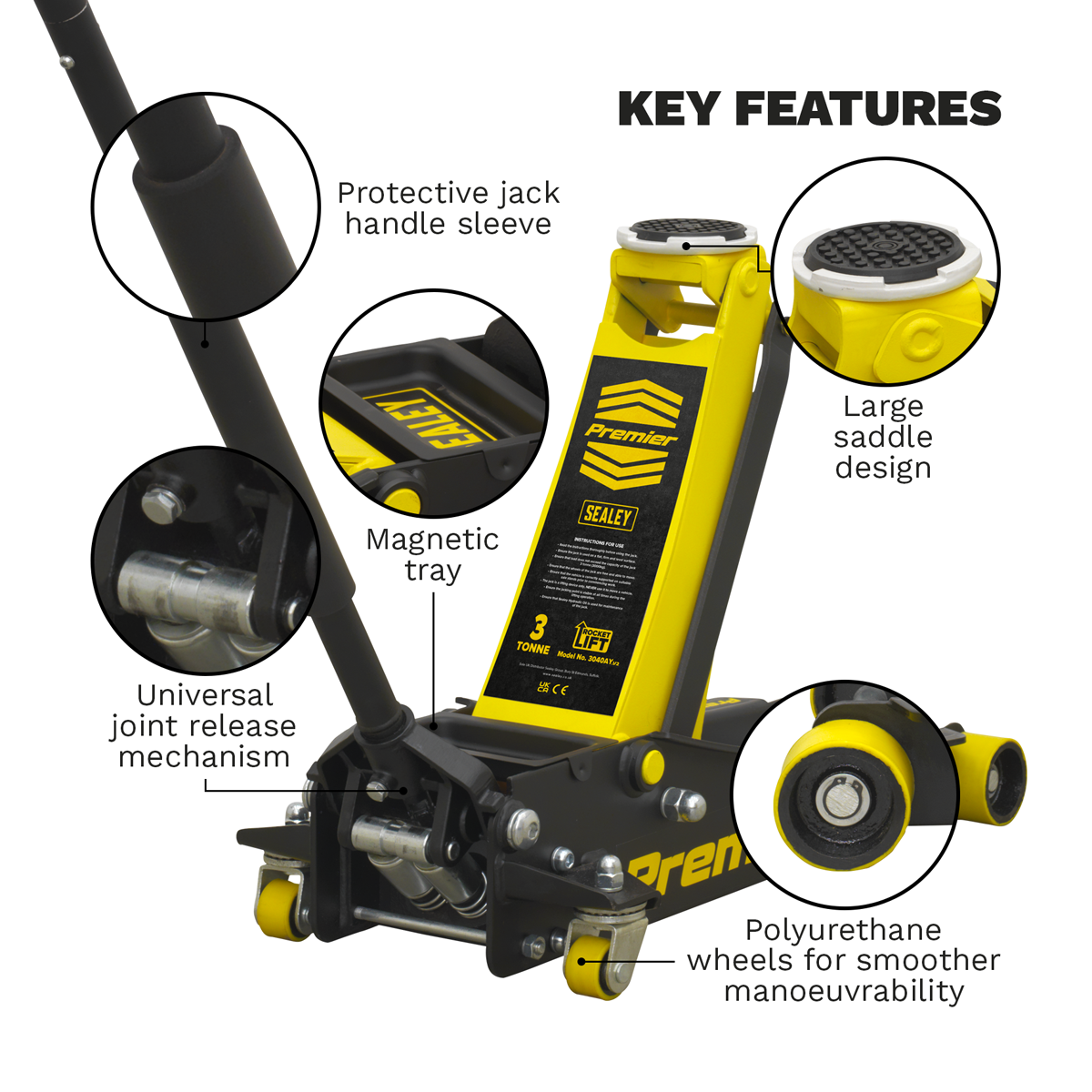 Trolley Jack 3 Tonne Rocket Lift Yellow - 3040AY - Farming Parts