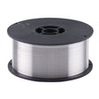 A spool of Draper Aluminium 5356 Mig Welding Wire (0.8mm, 500g - WMIGA08500), made from an aluminium alloy, with a black plastic core and edge.