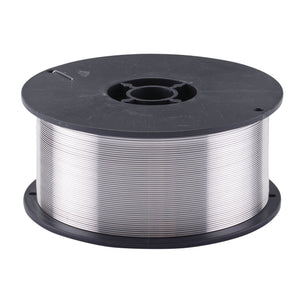 A spool of Draper Aluminium 5356 Mig Welding Wire (0.8mm, 500g - WMIGA08500), made from an aluminium alloy, with a black plastic core and edge.