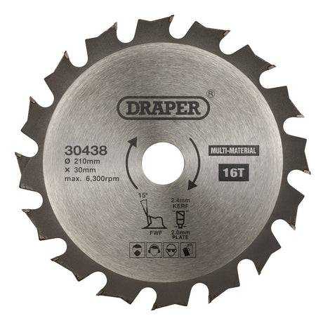 Draper Tct Multi-Purpose Circular Saw Blade, 210 X 30mm, 16T - SBM5 - Farming Parts