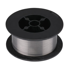 A spool of Draper Flux Cored Mig Welding Wire, 0.8mm (450G Pack) - WMIGFC08450, on a black plastic reel, isolated on a white background.