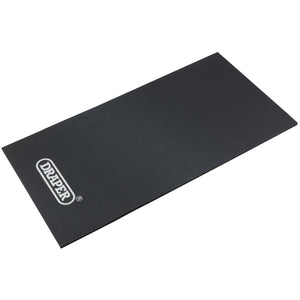 A black mat with the name "Draper" in white text on one corner, designed to provide noise reduction and minimize machine vibration for bench top machine tools, the Draper Vibration Absorption Mat - VAM.