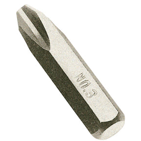 Close-up of a Draper Cross Slot Impact Screwdriver Bit, No.3 - 2800M/CS, featuring an 8mm hexagon shank for added durability.