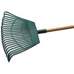 The Draper Plastic Leaf Rake, 550mm - 3083P by Draper features wide-spaced tines and a natural wood handle, making it a versatile gardening tool.