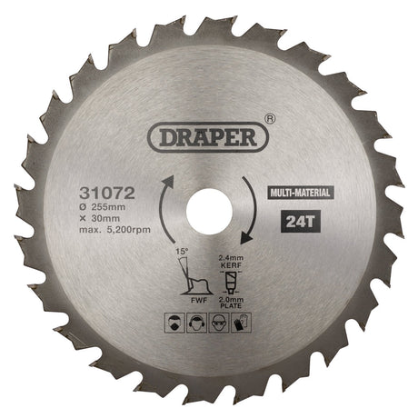 Draper Tct Multi-Purpose Circular Saw Blade, 255 X 30mm, 24T - SBM7 - Farming Parts