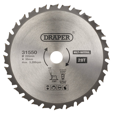 Draper Tct Multi-Purpose Circular Saw Blade, 255 X 30mm, 28T - SBM8 - Farming Parts