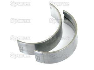 Two curved metal bearings are displayed side by side on a white background, with the word "Sparex" repeatedly printed in the background. These precision-engineered Sparex Main Bearings +0.010'' (0.25mm) (Pair) are perfect for John Deere machinery, ensuring top-notch performance and reliability.