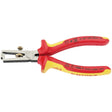 A pair of Draper Knipex 11 08 160Uksbe Vde Fully Insulated Wire Stripping Pliers, featuring red and yellow heavy insulated handles, tested to 10,000V, used for cutting and stripping electrical wires.