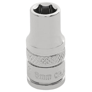 A 6.0mm socket from Draper, chrome-finished and made from durable chrome vanadium steel, featuring a knurled grip for turning nuts and bolts.