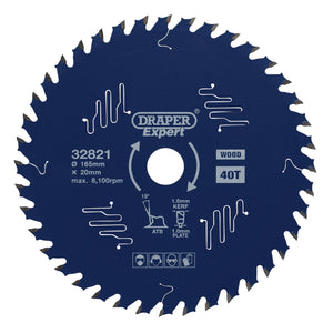 Draper Expert Tct Circular Saw Blade For Wood With Ptfe Coating, 165 X 20mm, 40T - SBE1 - Farming Parts