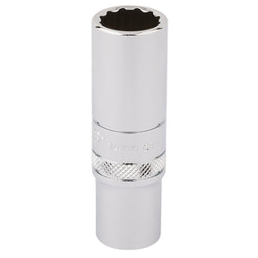 A Draper Hi-Torq® 12 Point Deep Socket, 3/8" Sq. Dr., 14mm - DT-MM/B made from chrome vanadium steel with a textured grip section.
