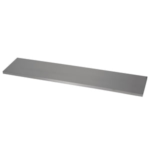 A long, rectangular, flat metal shelf with a sleek, smooth surface made from premium-quality stainless steel worktop from Draper Bunker® Modular Stainless Steel Worktop, 1360mm - MS400-SS54.