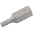 The Draper M5 x 30mm Spline 10mm Insert Bit for Mechanic's Bit Sets - YMH40/SC/B is a high-quality metal socket head screwdriver bit featuring a ribbed drive shaft and a hexagonal tip, designed for turning screws with hexagon-shaped sockets.