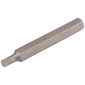 A close-up view of a metallic chisel-like tool with grooved indentations on one end and "Draper M6 X 75mm Spline 10mm" engraved on its surface, reflecting the same Expert Quality found in top-tier mechanic's bit sets.