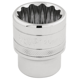 A 26mm Draper Hi-Torq® 12 Point Socket with a knurled band, crafted from durable chrome vanadium steel and branded with "Draper.