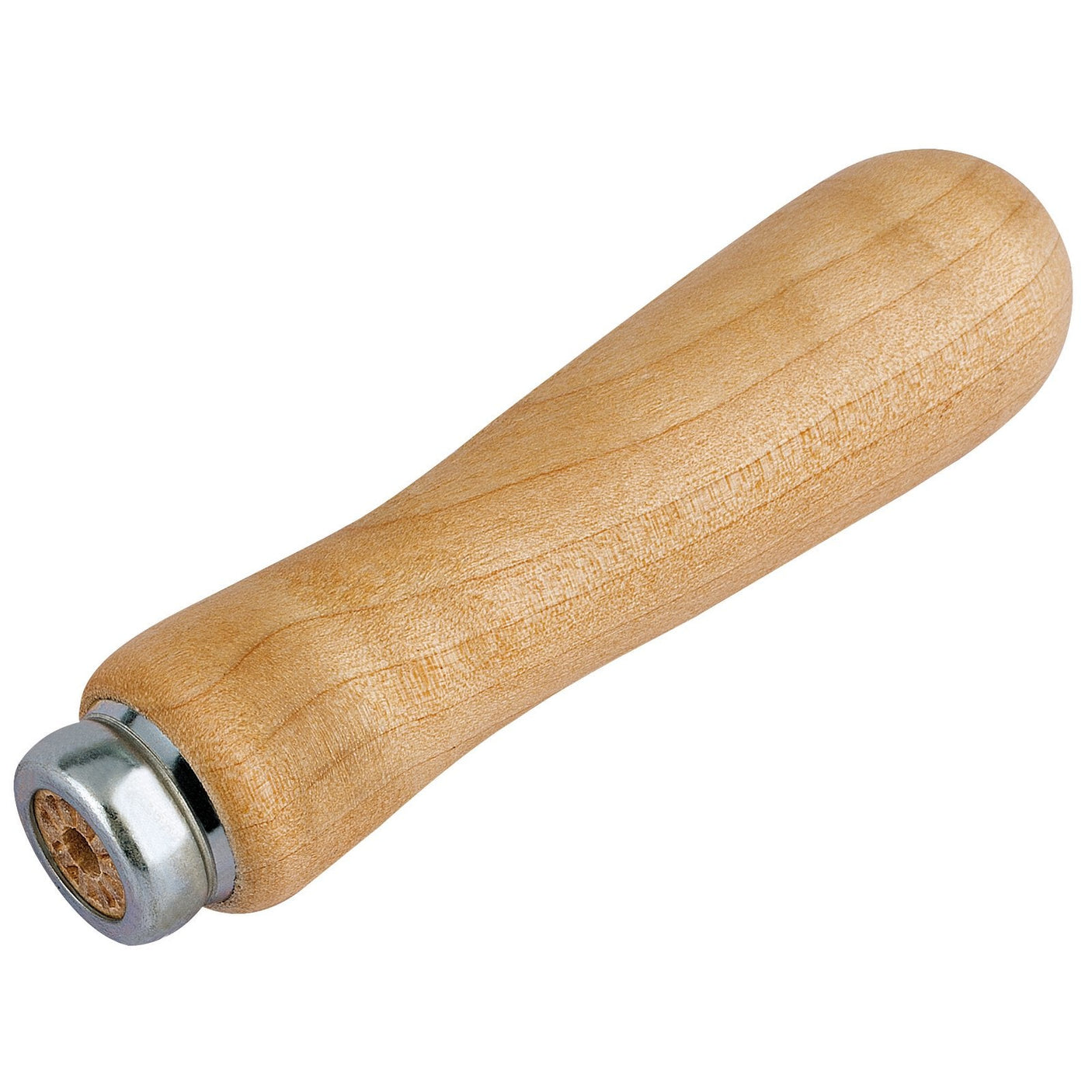 The Draper Hardwood File Handle, 100mm - 563 features a wooden handle with a steel ferrule at one end and is designed as a grip for tools like manufacturers files or Draper files.