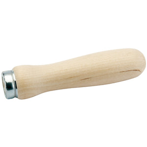 The Draper Hardwood File Handle, 125mm - 563, features a wooden handle and a steel ferrule, specifically designed for attaching to Draper files and other various tools.