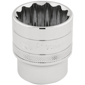 The Draper Hi-Torq® 12 Point Socket, 1/2" Sq. Dr., 30mm - H-MM/B features a fluted interior ideal for fastening or loosening nuts and bolts. Made from durable chrome vanadium steel for extra grip, the brand name "Draper" is embossed on the side.