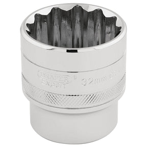 A Draper Hi-Torq® 12 Point Socket, 1/2" Sq. Dr., 32mm - H-MM/B features a durable, knurled ring with "Draper Expert 32mm CR-V" engraved on its side and a precise 12-point socket design.
