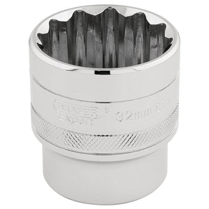 A Draper Hi-Torq® 12 Point Socket, 1/2" Sq. Dr., 32mm - H-MM/B features a durable, knurled ring with "Draper Expert 32mm CR-V" engraved on its side and a precise 12-point socket design.