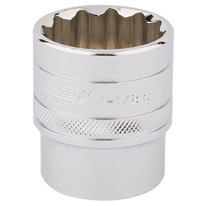 A Draper Hi-Torq® 12 Point Socket, 1/2" Sq. Dr., 1.1/8" - H-AF/B, featuring a chrome-plated finish for extra grip and precision craftsmanship from high-quality chrome vanadium steel.