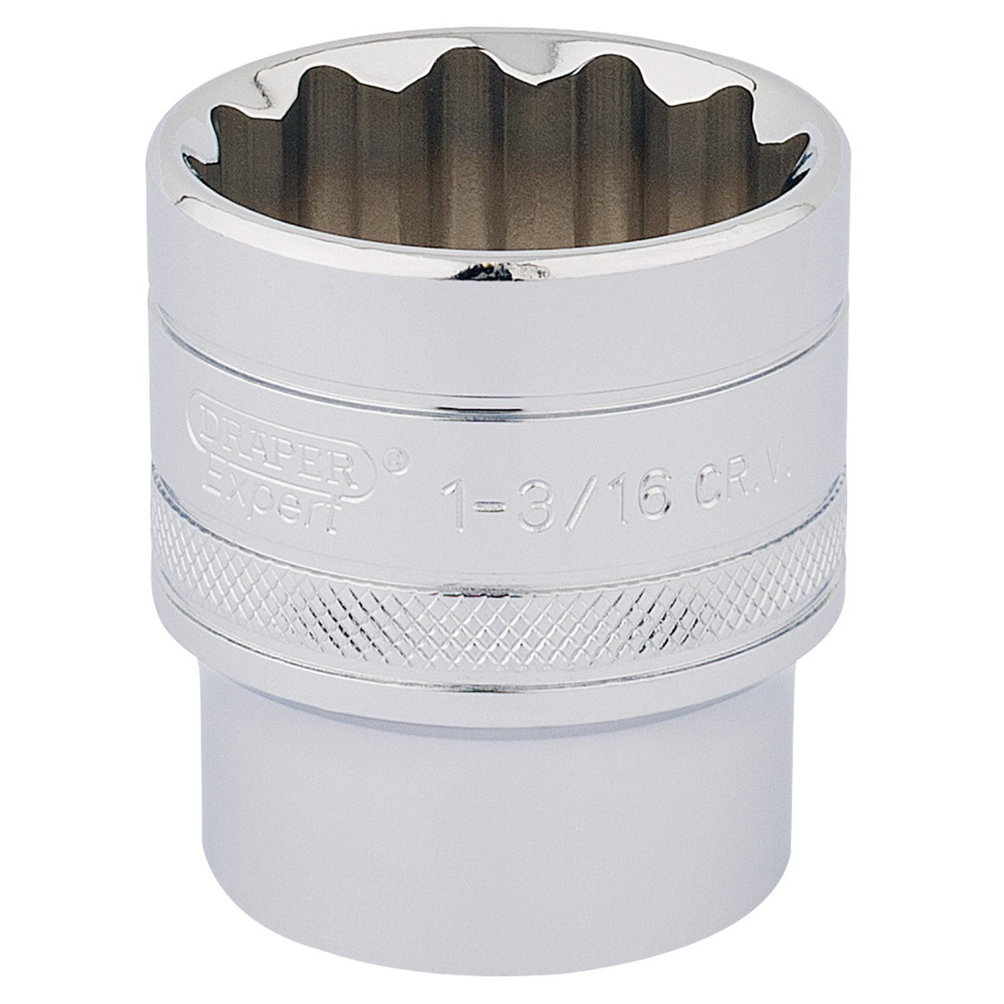 A Draper Hi-Torq® 12 Point Socket, 1/2" Sq. Dr., 1-3/16" - H-AF/B, featuring a knurled grip and made from durable chrome vanadium steel.