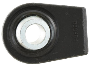 Close-up of the *SPECIAL PRICE* - Lower Link Weld On Ball End (Cat. 2) by JMCE DEALS, featuring a robust metal hinge with a central circular hole, ideal for industrial or mechanical applications. The word "FORGED" is inscribed on the side, signifying its superior quality. This component, Sparex Part Number S.3374, is perfect for assemblies requiring the durability and precision characteristic of Sparex products.