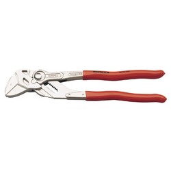 Image of the Draper Knipex 86 03 250Sb Pliers Wrench, 250mm - 86 03 250 SB with red handles on a white background, showcasing its Professional Quality design and featuring cam action jaws.