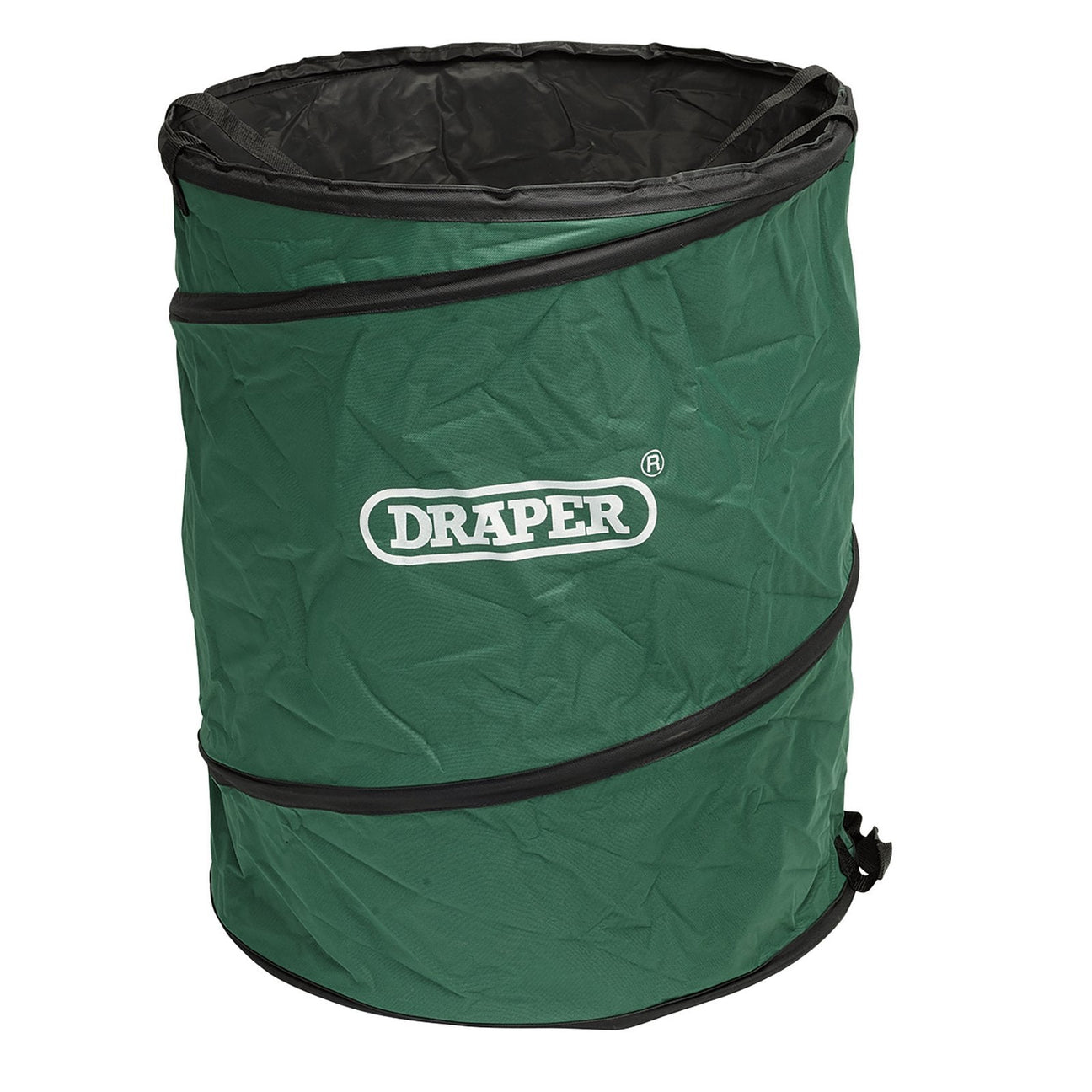 The Draper General Purpose Pop Up Tidy Bag, 175L - PUTB/D is made from waterproof polyester with black carrying handles and features the brand name "Draper" printed in white on the side.