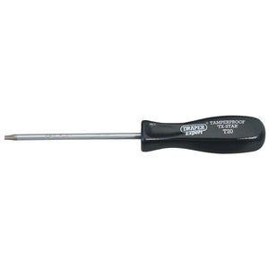 A Draper Tx-Star® Security Screwdriver, T20T x 100mm - 939TXT with a black handle labeled "DRAPER Expert" and a durable SVCM steel blade, ensuring Expert Quality craftsmanship.