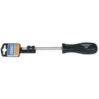 A Draper Tx-Star® Security Screwdriver, T40T X 115mm - 939TXT, with a black handle featuring an attached label showing the brand name "Draper." The tool has a satin chrome plated finish and is displayed against a white background.