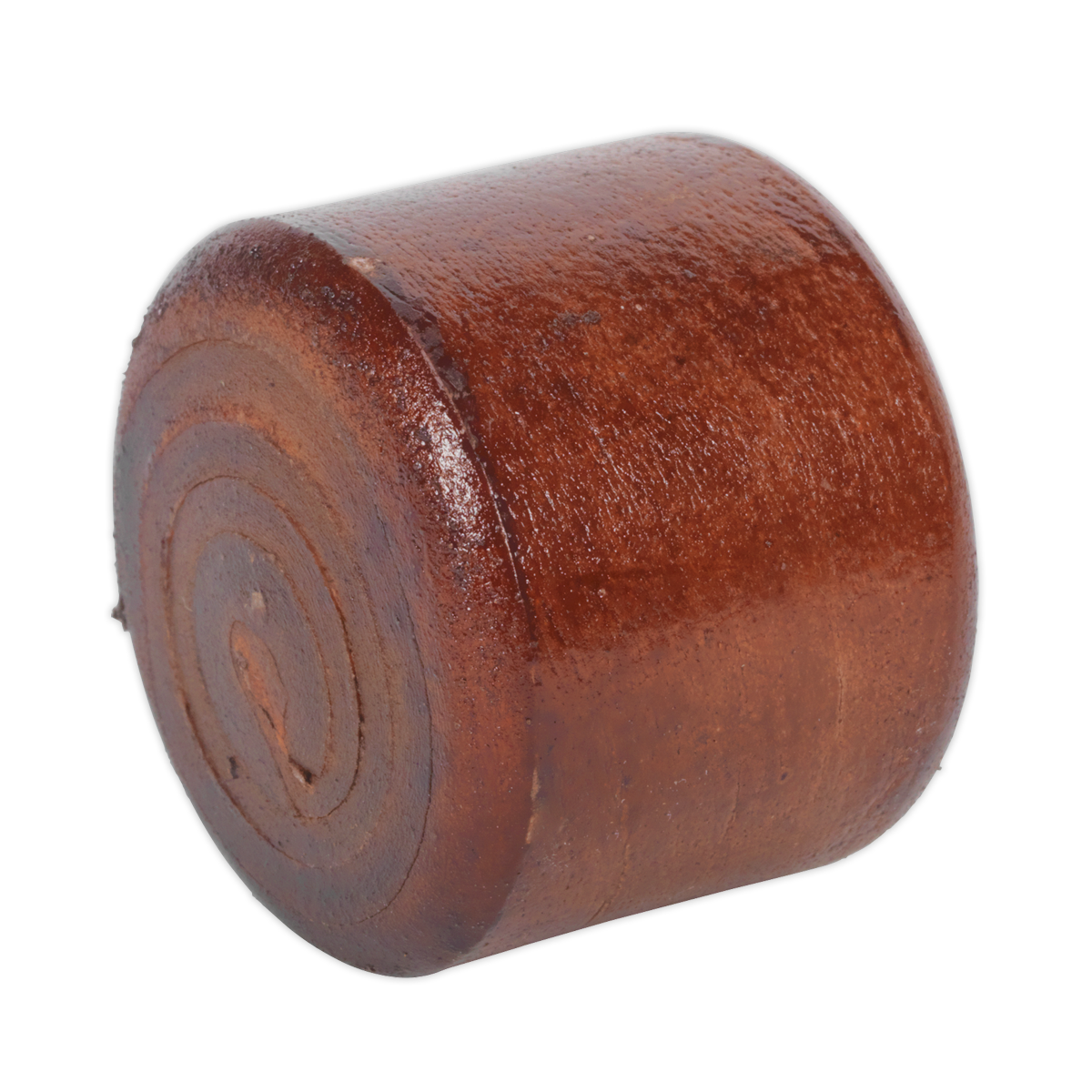 A small, cylindrical block of wood with a smooth, polished surface and a circular grain pattern on the top, ideal for professional use or as a replacement piece for Sealey's Rawhide Hammer Face for CRF35 - 342/14R.