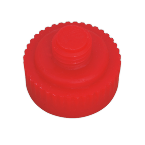 A red, round plastic screw cap with a ridged edge and a raised center section, the Nylon Hammer Face, Medium/Red for NFH15 - 342/712PF by Sealey is ideal for daily professional use.