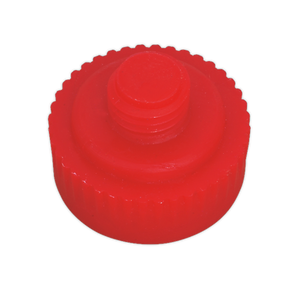 A red, round plastic screw cap with a ridged edge and a raised center section, the Nylon Hammer Face, Medium/Red for NFH15 - 342/712PF by Sealey is ideal for daily professional use.