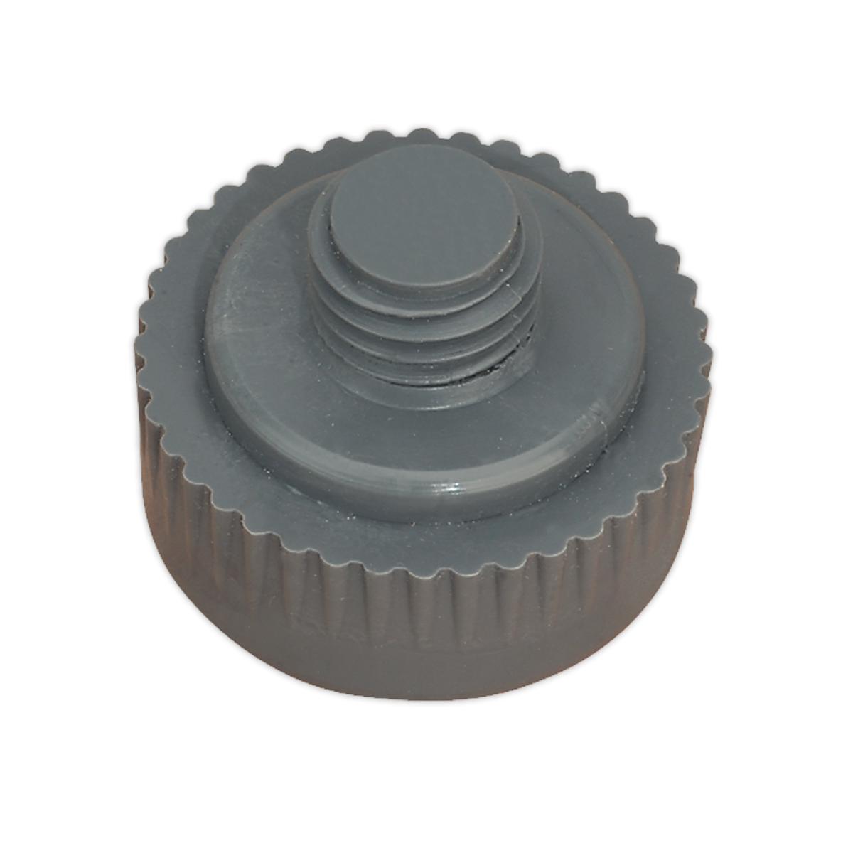 A close-up image of the Sealey Nylon Hammer Face, Soft/Grey for NFH15 - 342/712VF, designed with ridged edges and a central threaded section, perfect for professional use.