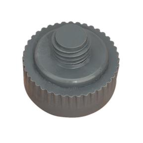 A close-up image of the Sealey Nylon Hammer Face, Soft/Grey for NFH15 - 342/712VF, designed with ridged edges and a central threaded section, perfect for professional use.
