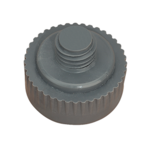 A close-up image of the Sealey Nylon Hammer Face, Soft/Grey for NFH15 - 342/712VF, designed with ridged edges and a central threaded section, perfect for professional use.