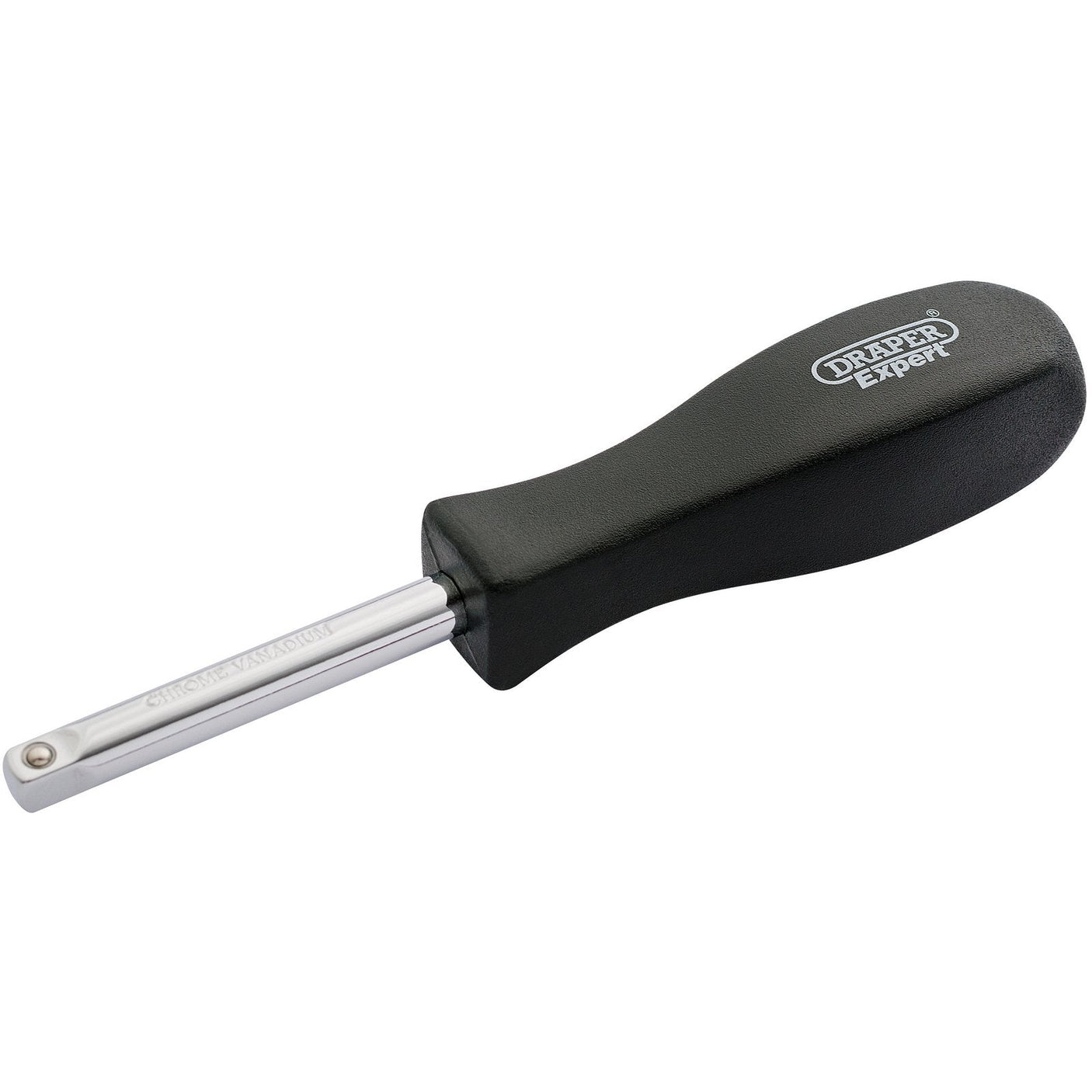 A Draper Spinner Handle, 1/4" Sq. Dr. - B50/B, featuring a black handle and a short metal shank made of durable chrome vanadium steel, labeled "Draper Expert.