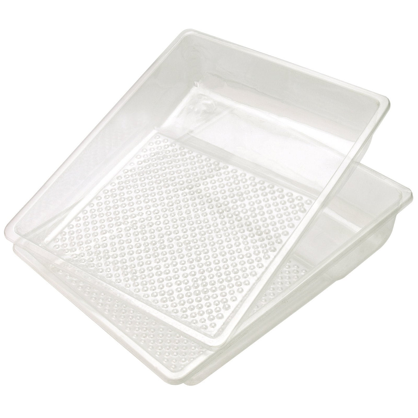 Draper Disposable Paint Tray Liners, 230mm (Pack of 5) - PTL/9 feature a textured inner bottom for even paint loading on rollers and come stacked together as two transparent trays.