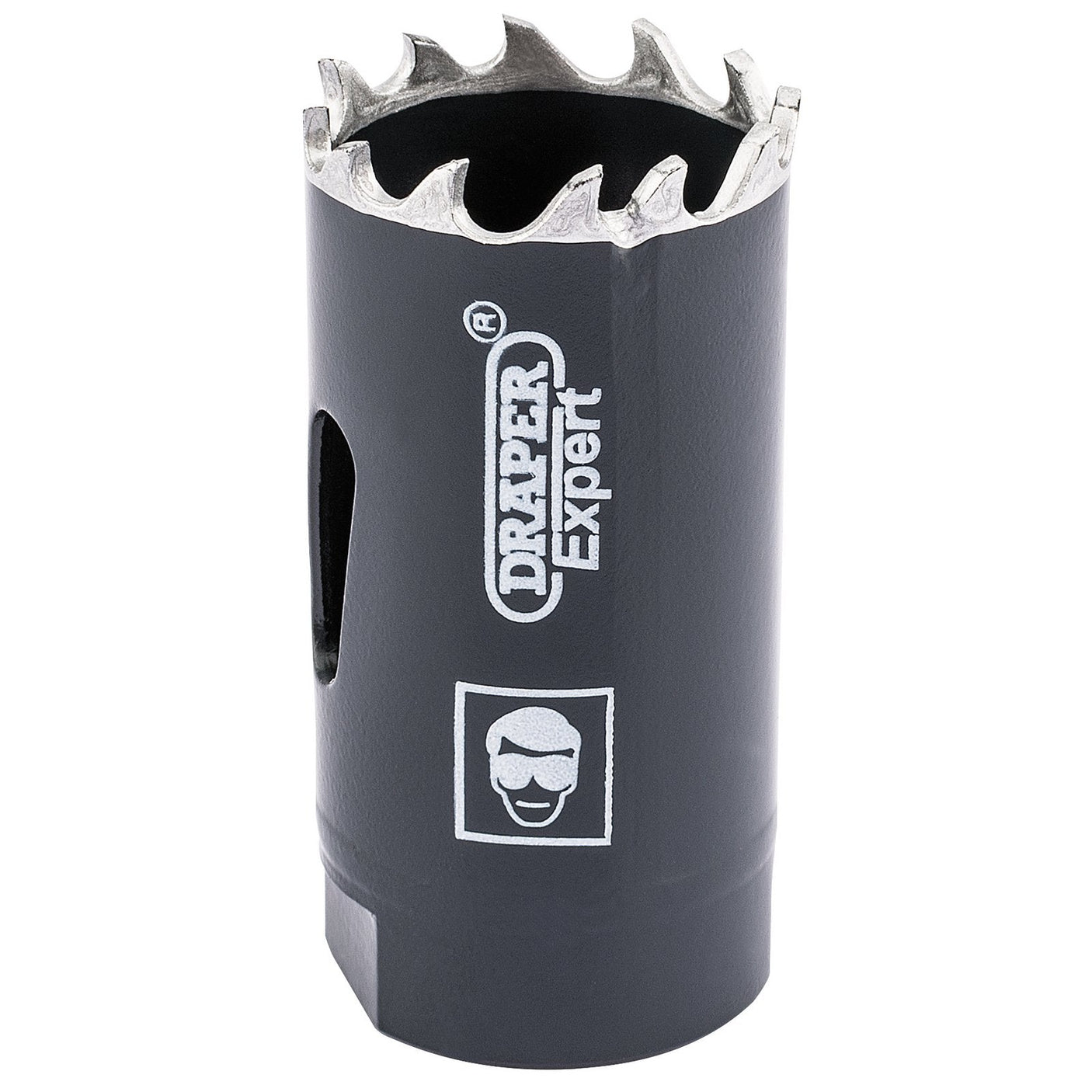 A Draper Cobalt Hole Saw, 25mm - CHSP, featuring serrated cutting edges and labeled "Draper" on the side, is used for drilling through various materials and offers a cutting depth of 35mm.