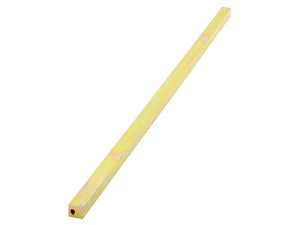 A long, yellow metal rod with a small square hole at one end, resting on a white background, adhering to DIN 6880 standards, is identified as the Sparex Metric Key Steel 8.0 x 10.0 x 300mm (Sparex Part Number: S.3485).