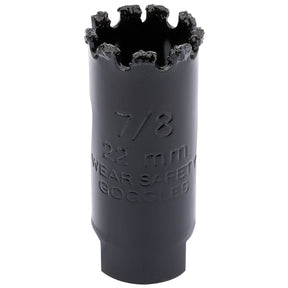 A black spark plug socket featuring a ridged internal end and engraved text stating "7/8 22 mm WEAR SAFETY GOGGLES." Perfect for pairing with the Draper Tungsten Carbide Grit Hole Saw (22mm - TCGHSP) when drilling masonry.