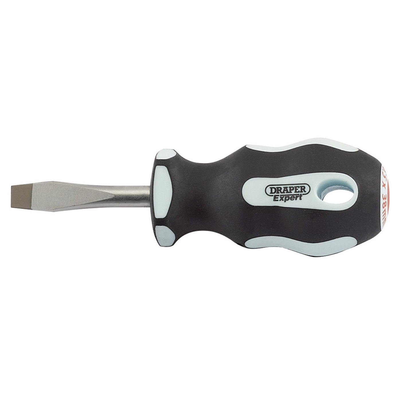 Draper Plain Slot Soft Grip Screwdriver, 6.5 X 38mm - 995, featuring SVCM blades and a black and white handle with the "Draper Expert" branding, ensuring expert quality.