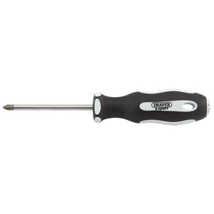 A Draper Cross Slot Soft Grip Screwdriver, No.1 X 75mm - 995CS with a black and white, oil and solvent-resistant handle from the Draper Expert range, featuring expert-quality SVCM blades.